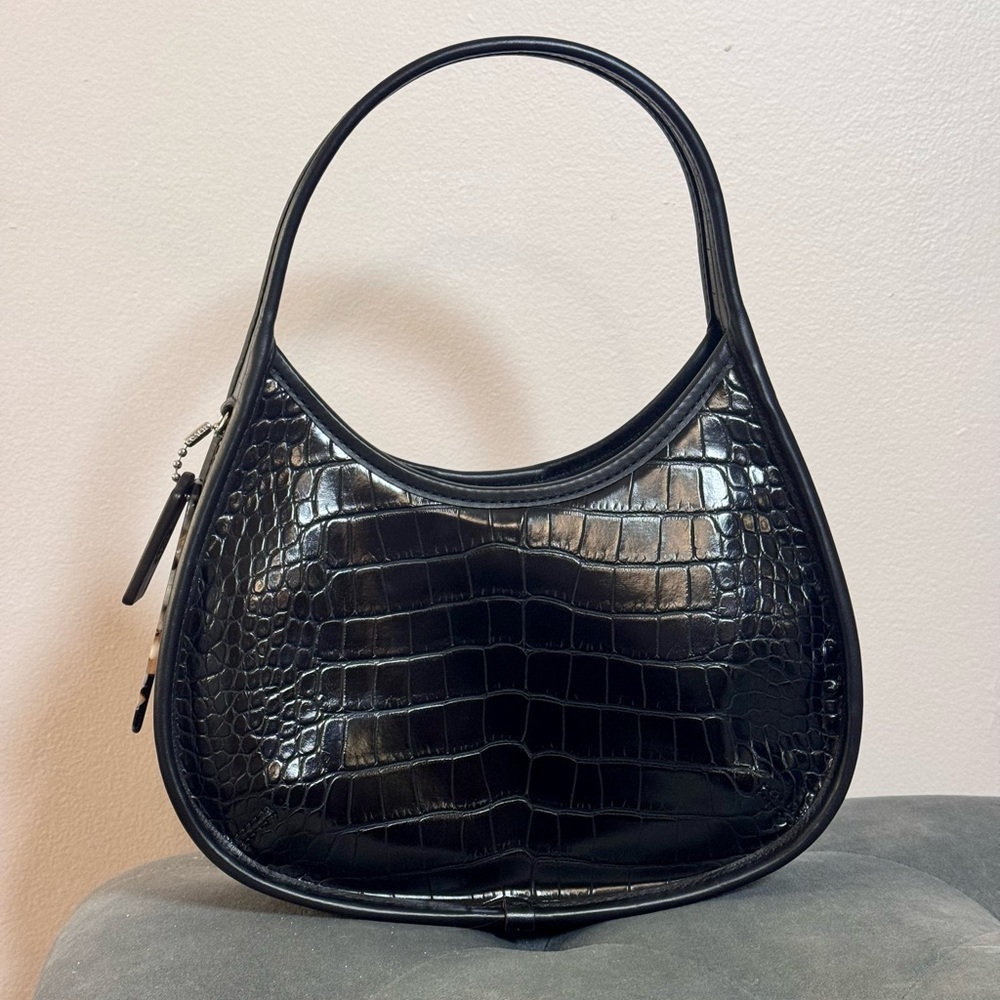Coach Bag | Coachtopia Ergo Black Croc-Embossed Shoulder Bag